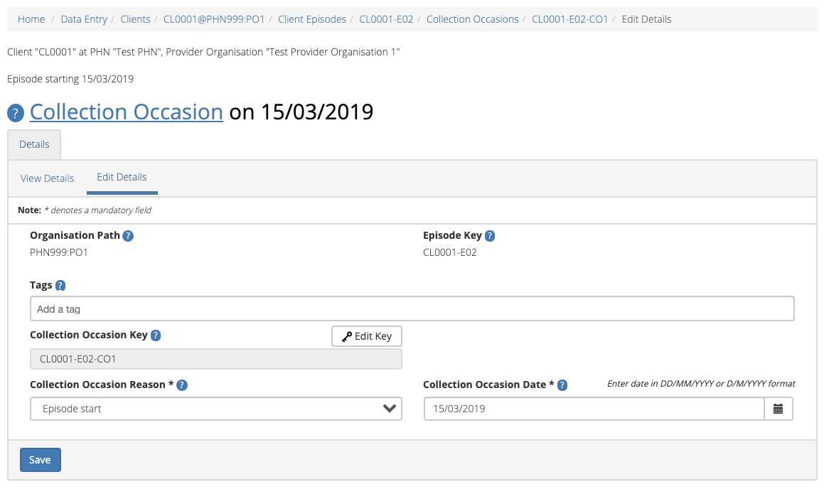 Client Collection Occasion Edit Details