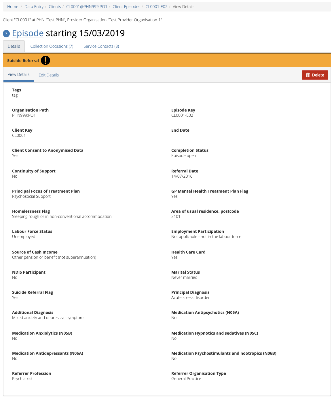 Client Episodes Details View