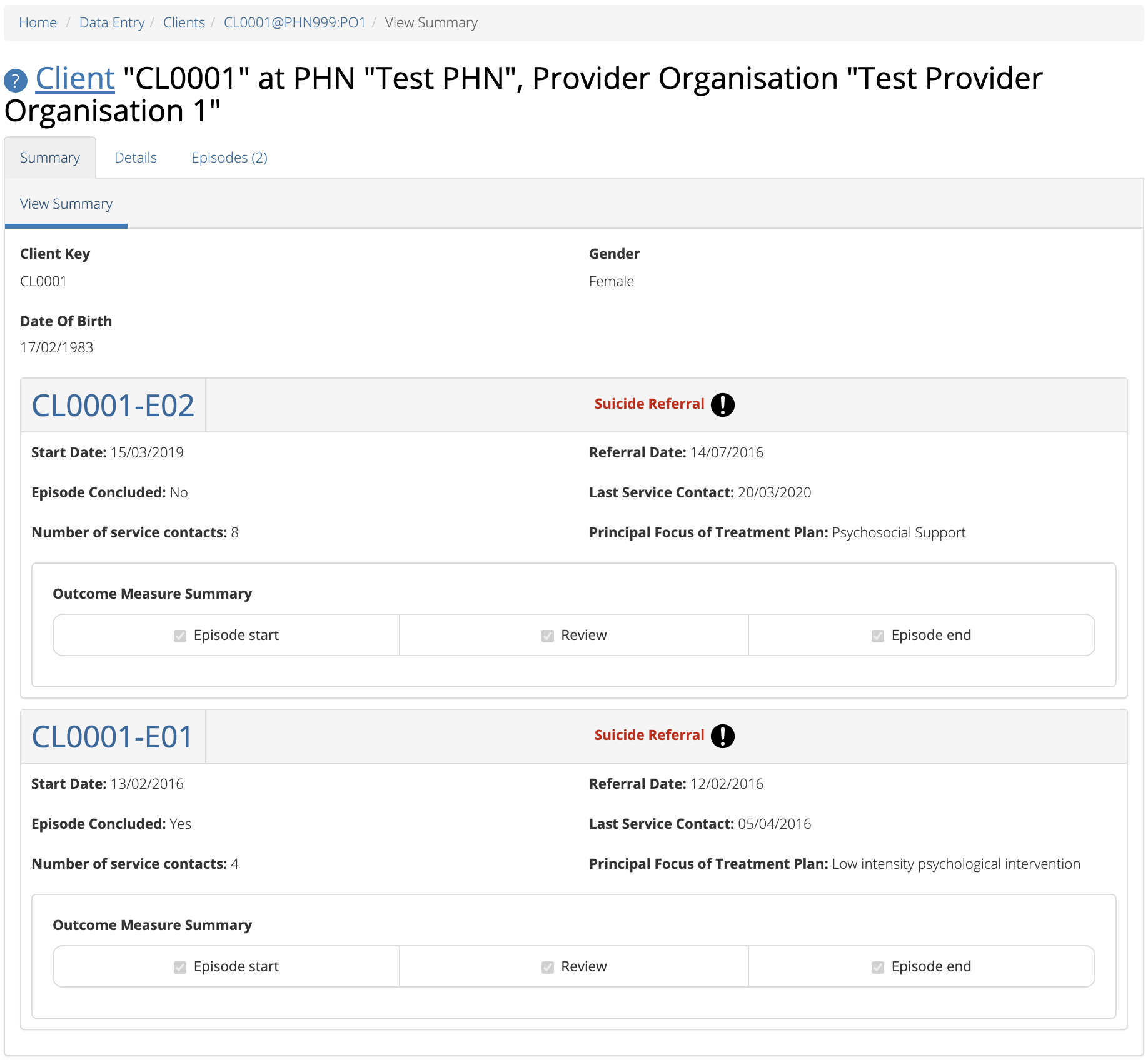 Client Data Summary View