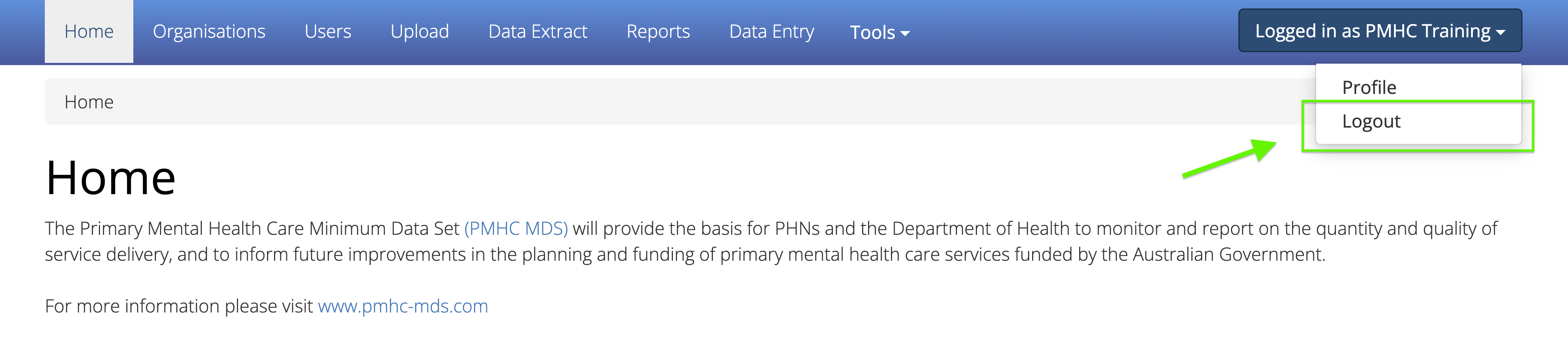 PMHC MDS Log Out